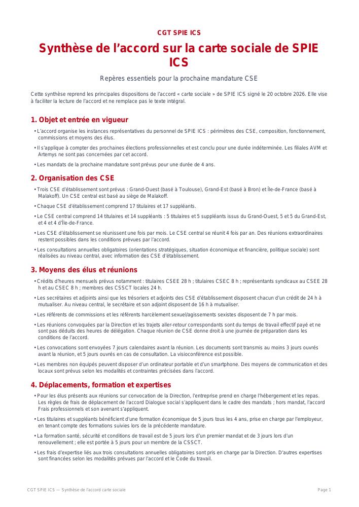 Accord sur la carte sociale de SPIE ICS : ce qui va changer pour les représentants du personnel