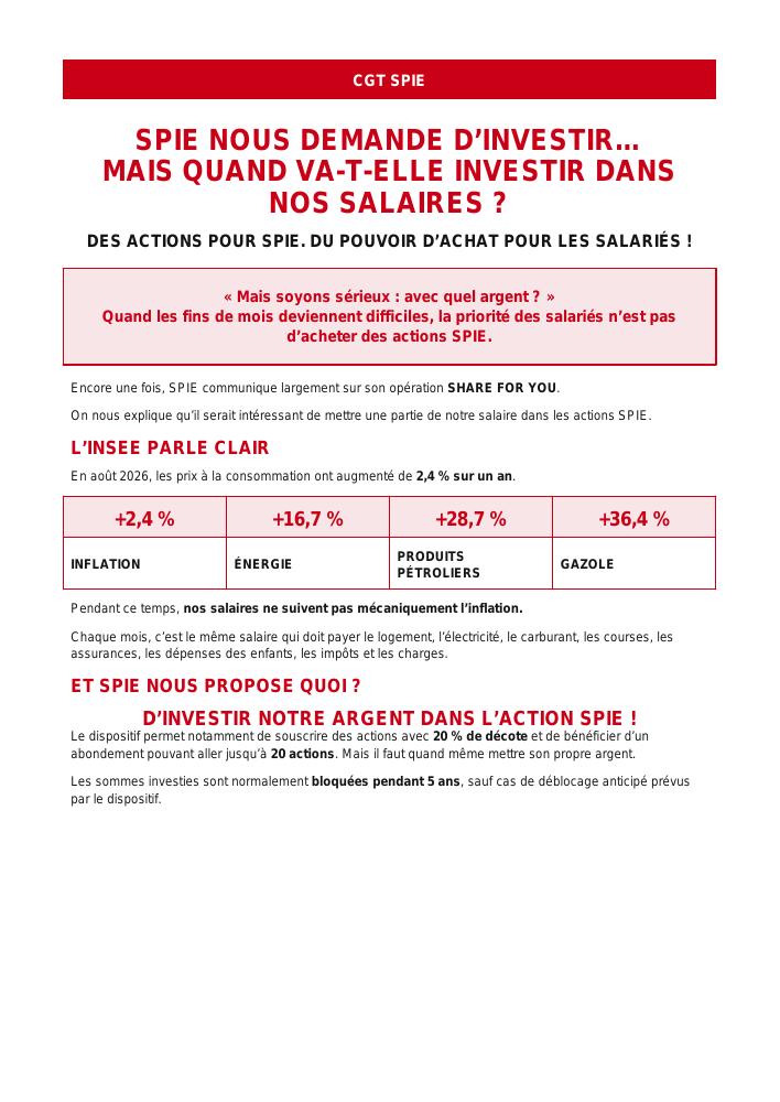 SPIE nous demande d’investir… mais quand va-t-elle investir dans nos salaires ?